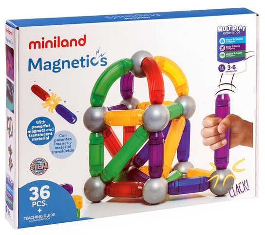 Miniland, zestaw klocków magnetycznych, 36 sztuk Miniland