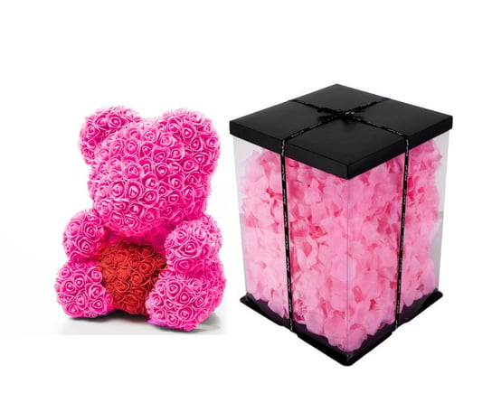 Miś Gustaw, Miś Z Róż Rose Bear, Różowo-Czerwony + Pakowanie 40cm Miś Gustaw