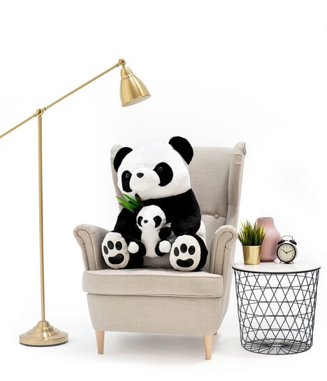 Miś Gustaw, Panda z dzieckiem, czarno-biały, 60 cm Miś Gustaw