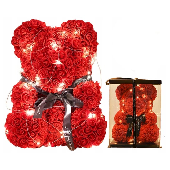 MIŚ Z RÓŻ 25 CM rose bear Walentynki Prezent Dla Kobiet Mamy LAMPKI złożony Inny producent