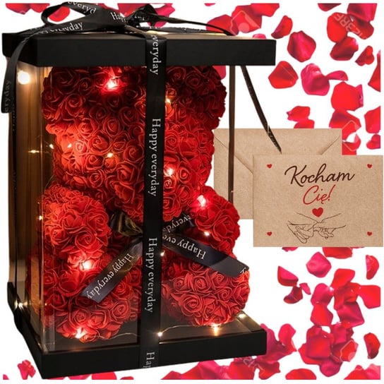 Miś Z Róż Led Xxl Koperta Zestaw Walentynki Prezent Dzień Kobiet Flowerbox Giftbox Misioo
