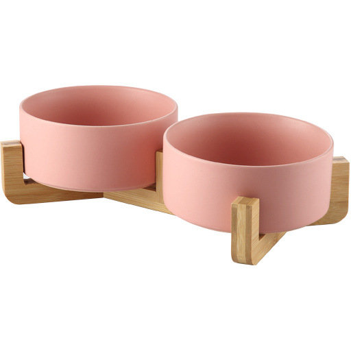 Miska ceramiczna podwójna drewniana różowa 2x400 ml Mersjo