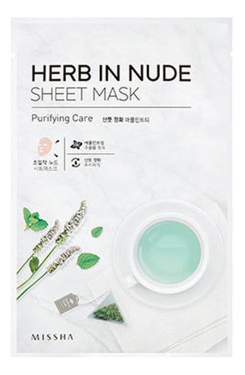Missha, Herb In Nude Sheet Mask, maska oczyszczająca bawełniana z kompleksem herbacianym, 23 g Missha
