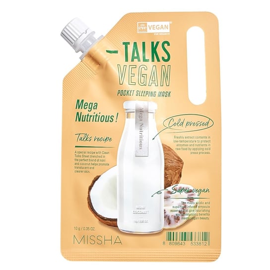 Missha,Talks Vegan Squeeze Pocket Sleeping Mask nawilżająco-odżywcza maseczka całonocna dla skóry suchej Mega Nutritious 10g Missha