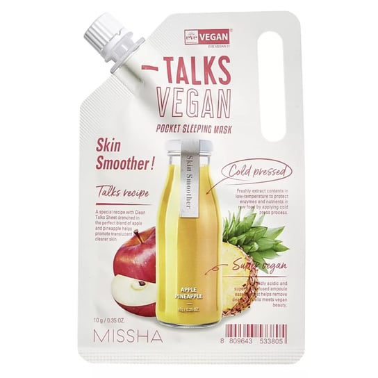 Missha, Talks Vegan Squeeze Pocket Sleeping Mask, Złuszczająca maseczka całonocna dla skóry szorstkiej, Skin Smoother, 10g Missha