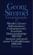 Miszellen, Glossen, Stellungnahmen, Umfrageantworten, Leserbriefe, Diskussionsbeiträge 1889 - 1918 Simmel Georg