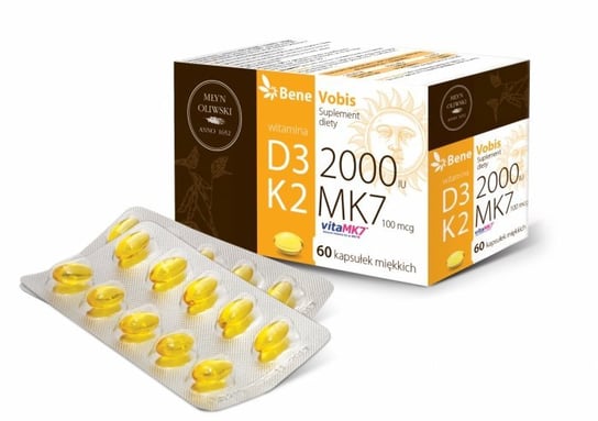 Młyn Oliwski, Witamina D3 2000IU + K2 MK7 (vitaMK7®), Bene Vobis, Suplement diety, 60 kaps. Młyn Oliwski