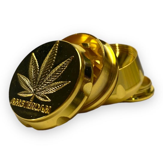 Młynek Metalowy Mały Ganja Złoty - 4 częściowy Cannabis Spot