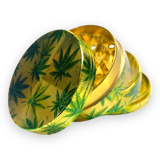 Młynek złoty metalowy Listki- 4 częściowy Cannabis Spot