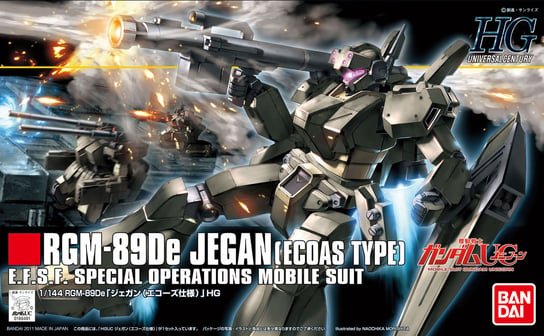 Mobile Suit Gundam, figurka kolekcjonerska Hguc 1/144 Rgm-89de Jegan (ecoas Type) Mobile Suit Gundam