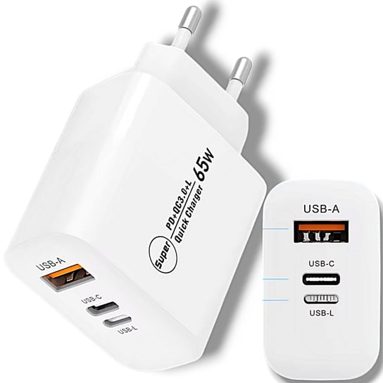 MOCNA ŁADOWARKA SIECIOWA 65W USB / USB-C / USB-L WTYCZKA KOSTKA SZYBKA FAST CHARGE Inna marka