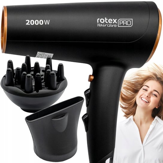 Mocna suszarka do włosów zimny nawiew z regulacją temperatury dyfuzor Rotex RFF200-B ROTEX