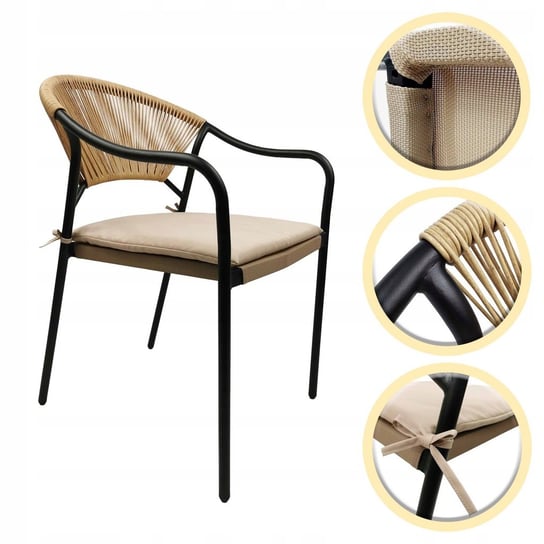 Mocne Wygodne Krzesło Ogrodowe Z Poduszką Taras Balkon Do Stołu Porto Beżowe Kontrast