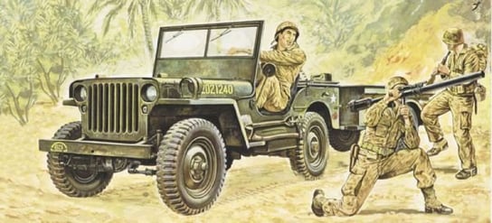 Model do sklejania Willis MB Jeep with Trailer Italeri