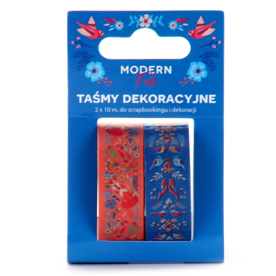 Modern Folk, Taśma dekoracyjna washi, niebieski-pomarańcz, 2x10 m Paperdot