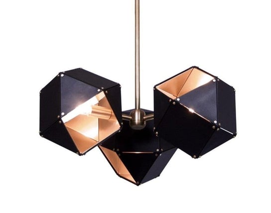 Modernistyczna LAMPA wisząca KKST-8861-3 metalowa OPRAWA zwis geometryczny sześciany czarne złote Step Into Design