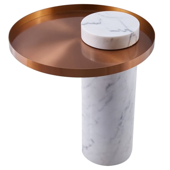 Modernistyczny stolik kawowy COLUMN DP-FA1 white copper Step marmur stał biały miedziany Step Into Design