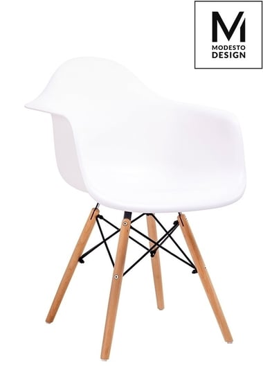 MODESTO fotel DAW DSW biały - polipropylen, nogi bukowe Modesto Design