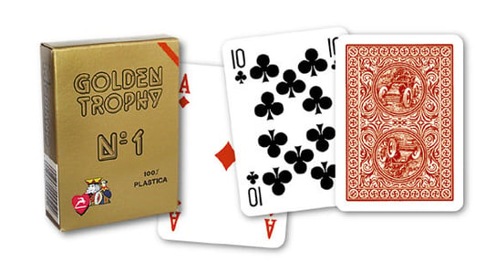 Modiano, karty Poker Golden Trophy Plastic, czerwone Modiano
