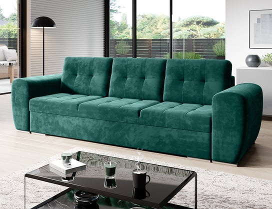 Modna sofa rozkładana Bari w butelkowej zieleni. Moderno Meble