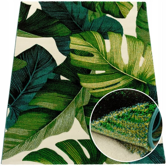 Modny dywan z włosiem wzór Liście, 80x140 cm MD