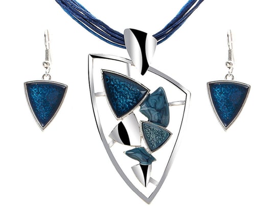 Modny Komplet Biżuterii Niebieskie Kamienie Rzemyk Lovrin