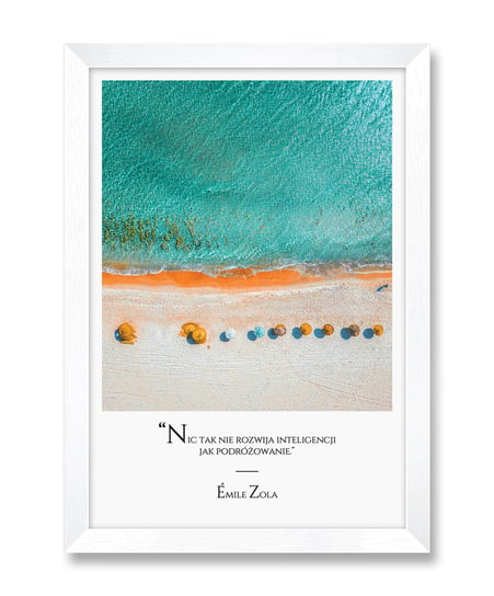 Modny obraz plakat na ścianę wakacje podróże parasole plaża woda Émile Emile Zola biała rama 23,5x32 cm iWALL studio