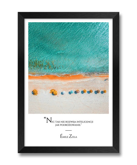 Modny obraz plakat na ścianę wakacje podróże parasole plaża woda Émile Emile Zola czarna rama 23,5x32 cm iWALL studio