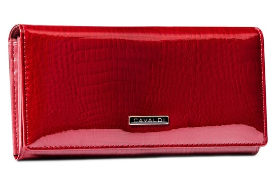Modny portfel damski skóra krokodyla lakierowana skóra naturalna duży portfel na karty Cavaldi, czerwony 4U CAVALDI