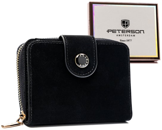 Modny portfel damski z ochroną kart RFID skóra ekologiczna Peterson, czarny Peterson