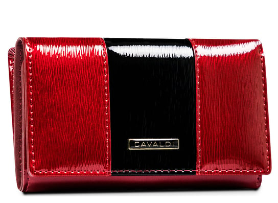 Modny portfel damski ze skóry naturalnej lakierowanej portfel na karty Cavaldi, czerwono-czarny 4U CAVALDI