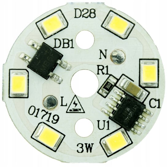 MODUŁ LED 3W 300lm BIAŁY 28mm dioda pod 230V Inna marka