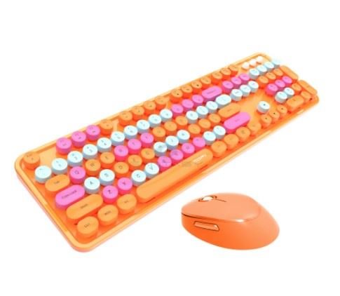 MOFII Sweet Bezprzewodowa klawiatura i mysz optyczna 2,4G USB Pomarańczowa - Wielokolorowe przyciski MOFII