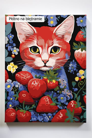 Moje truskawki, kot, koty, kotki, truskawki, malowanie po numerach, blejtram, polskie Akrylowo