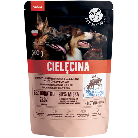 Mokra karma dla psa PetRepublic z drobno siekaną cielęciną w sosie saszetka 500 g Pet Republic