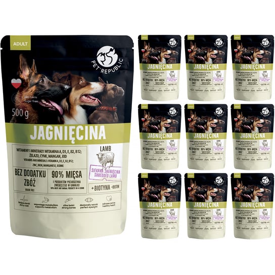 Mokra karma dla psa PetRepublic z drobno siekaną jagnięciną w sosie saszetki 10 x 500 g Pet Republic
