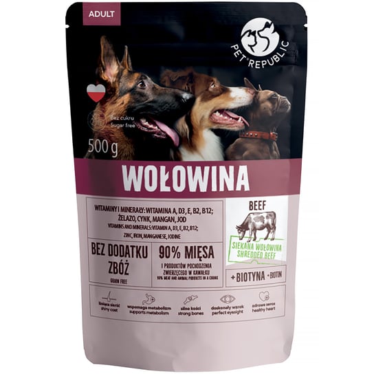 Mokra karma dla psa PetRepublic z drobno siekaną wołowiną w sosie saszetka 500 g Pet Republic