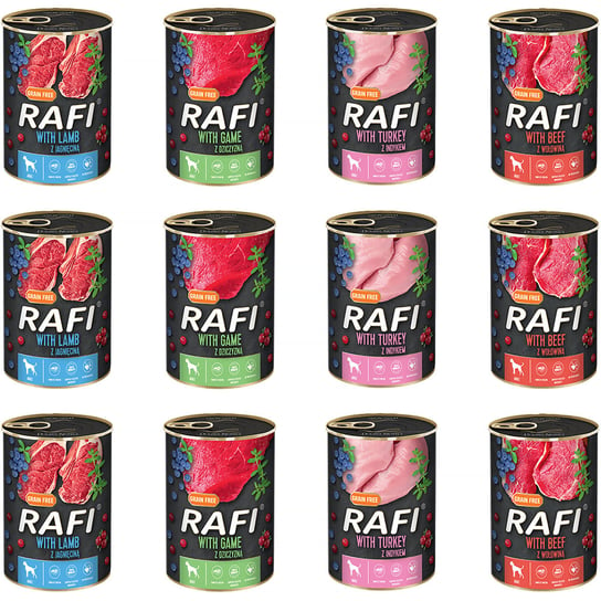 Mokra karma dla psa RAFI mix 4 smaków 12 x 400 g Rafi