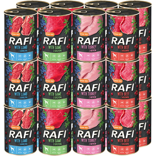 Mokra karma dla psa RAFI mix 4 smaków 24 x 400 g Rafi
