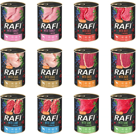 Mokra karma dla psa RAFI mix 6 smaków 12 x 400 g Rafi