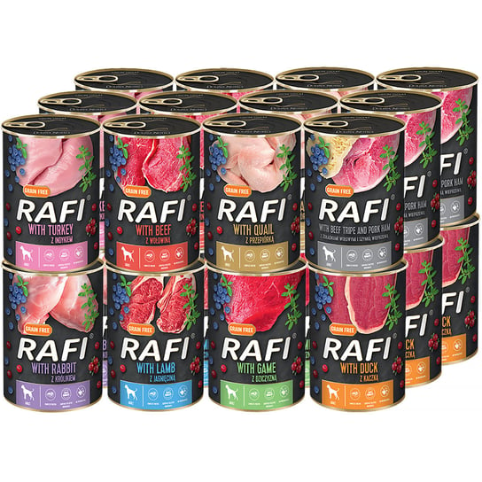 Mokra karma dla psa RAFI mix 8 smaków 24 x 400 g Rafi