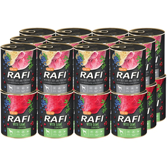 Mokra karma dla psa RAFI mix dziczyzna żołądki wołowe 24 x 800 g Rafi