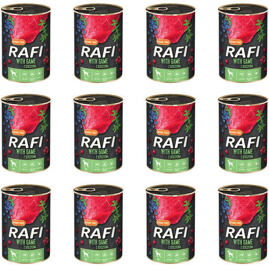 Mokra karma dla psa RAFI z dziczyzną zestaw w puszkach 12 x 400 g Rafi