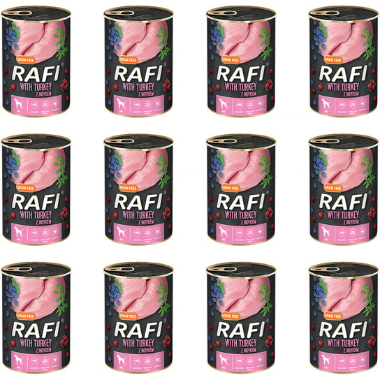 Mokra karma dla psa RAFI z indykiem zestaw w puszkach 12 x 400 g Rafi