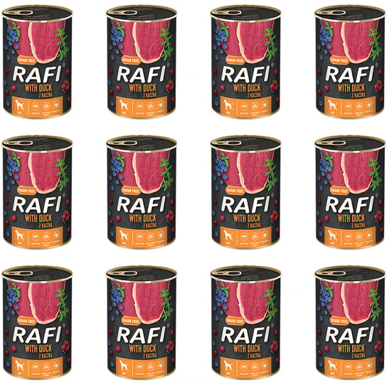 Mokra karma dla psa RAFI z kaczką zestaw w puszkach 12 x 400 g Rafi