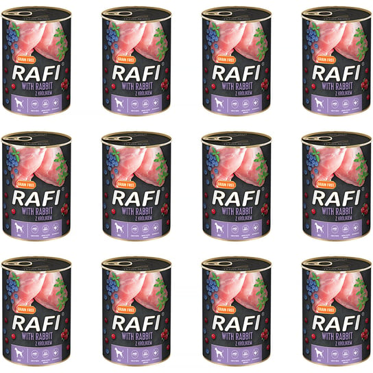 Mokra karma dla psa RAFI z królikiem zestaw w puszkach 12 x 400 g Rafi