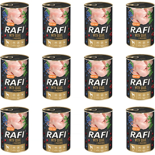 Mokra karma dla psa RAFI z przepiórką zestaw w puszkach 12 x 400 g Rafi