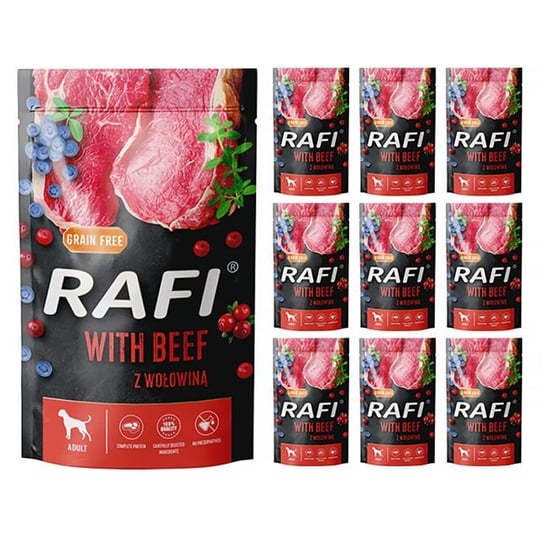 Mokra karma dla psa RAFI z wołowiną w saszetkach zestaw 10 x 500 g Rafi