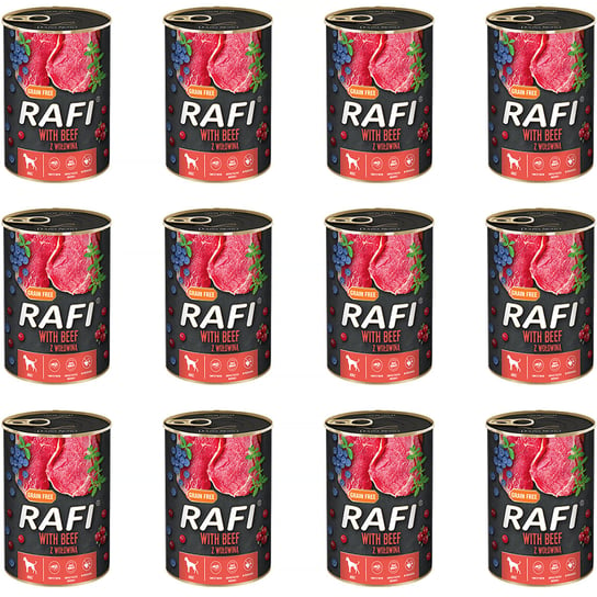 Mokra karma dla psa RAFI z wołowiną zestaw w puszkach 12 x 400 g Rafi