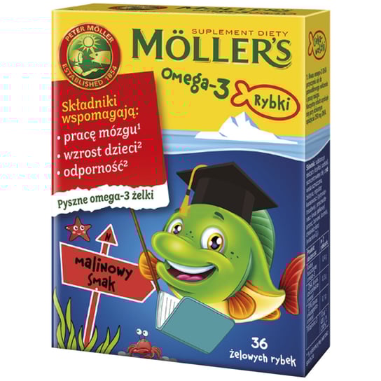 MOLLER'S, Omega-3 Rybki, malinowe, 36 szt. Moller's